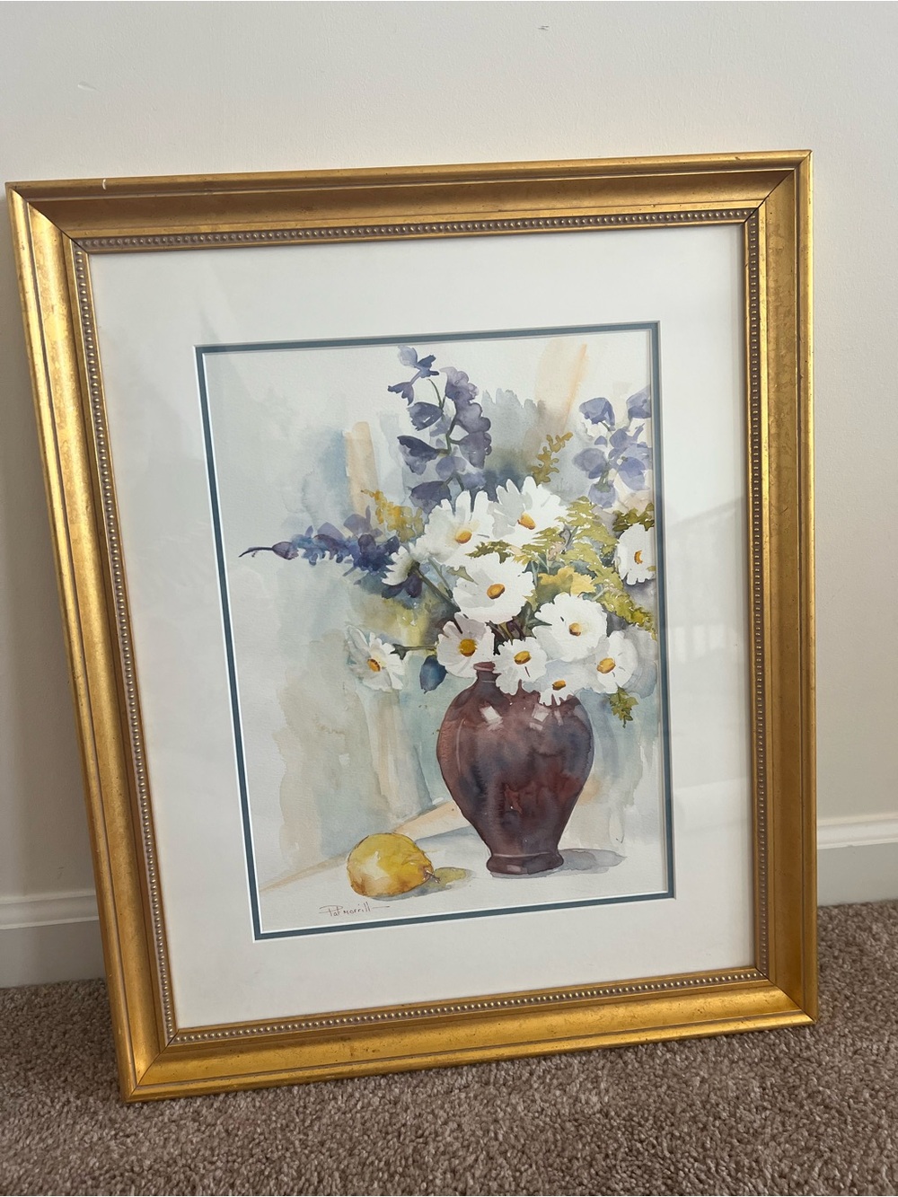Pat Morrill Signed Watercolor Painting Original Still Life Framed Lemon Pear Art